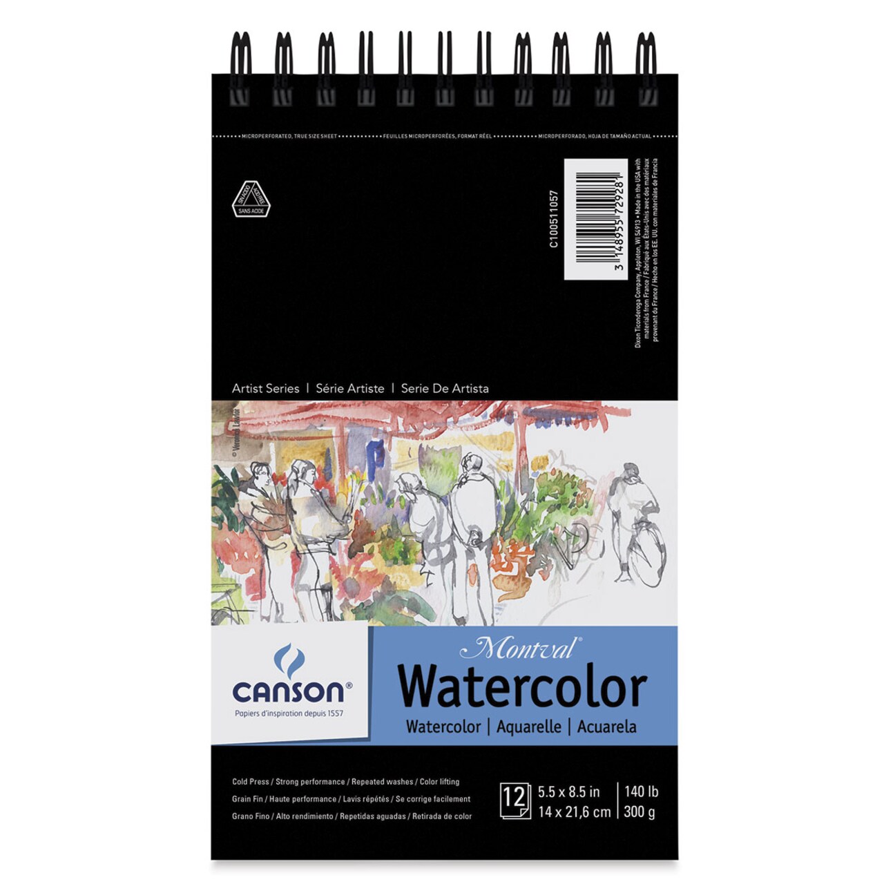 Canson Montval Watercolor Pad -  5-1/2" x 8-1/2", Wire Bound, 12 Sheets
